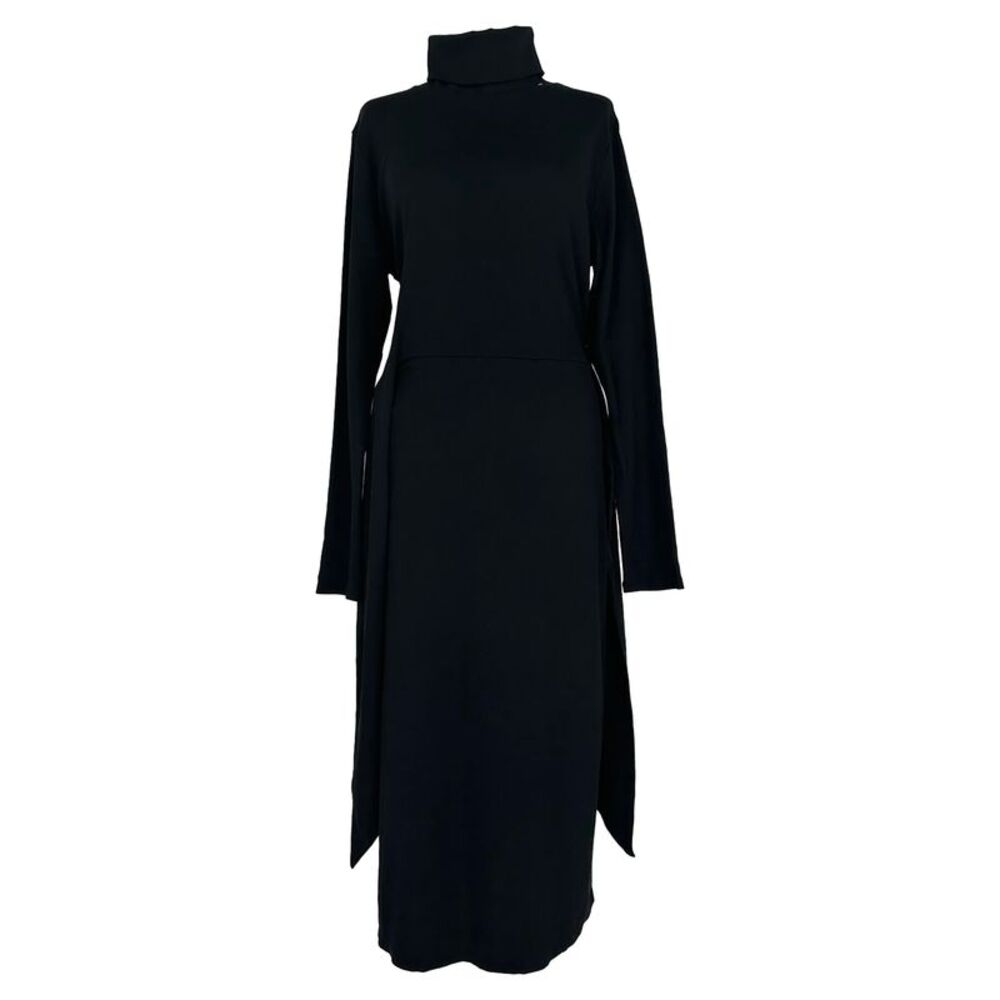 Ralph Lauren Turtleneck Midi Dress in Black Cotton